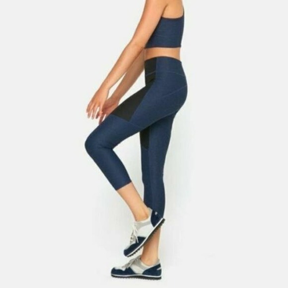 NEW Outdoor Voices Spring 7/8 Color Block Athletic Leggings Black Blue‎ Size S - Picture 2 of 14